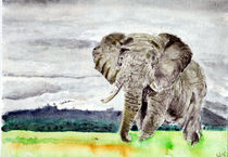  Watercolor Elefant in the Savannah by Sadullah Memisoglu