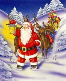 Christmas Santa with sledge and reindeer by arthousedesign