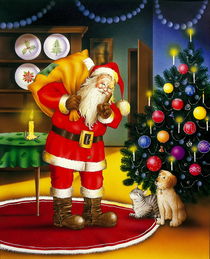 Santa Claus with gifts and christmas tree by arthousedesign