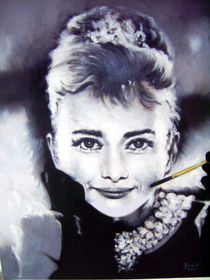 Portrait Malerei - Audrey Hepburn_(Frühstück bei Tiffany) by Geert Bordich