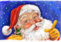 Santa Calus with dwarf on his shoulder von arthousedesign