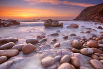 Rocky beach at sunset, Porth Nanven, Cornwall, England by Sara Winter