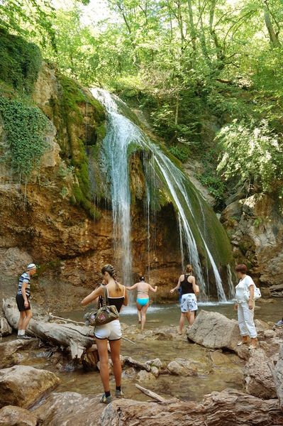 Tourists-at-the-waterfall-jur-jur-crimea-russia