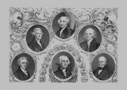 614-first-five-united-states-presidents-vintage-print