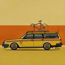 Yellow Volvo 245 Wagon With Bike (Square) von monkeycrisisonmars