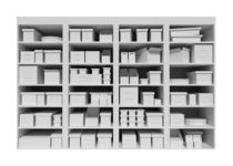 Mall shelves with boxes  isolated on white background by Serhii Zhukovskyi