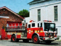Fire Engine in Front of Fire Station by Susan Savad