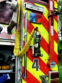 Fireman - Fire Hose on Striped Fire Engine by Susan Savad