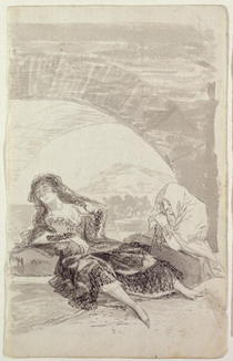 Maja and Celestina under an arch  by Francisco Jose de Goya y Lucientes