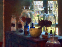 Mortar, Pestle and Bottles by Window by Susan Savad