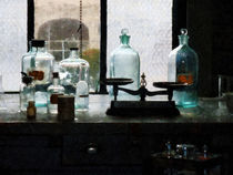 Balance and Bottles in Chem Lab by Susan Savad