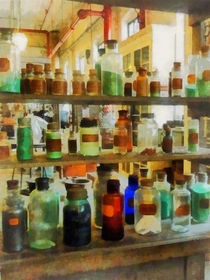 Bottles of Chemicals Green and Brown by Susan Savad