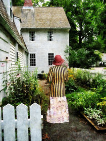 Woman With Striped Jacket and Flowered Skirt by Susan Savad