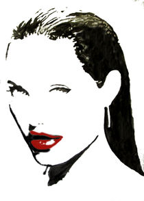 Portrait in Schwarz - weiß mit roten Lippen von einer rätselhaften Frau by Klaus Engels