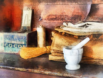 Mortar and Pestle and Box of Cocoa by Susan Savad