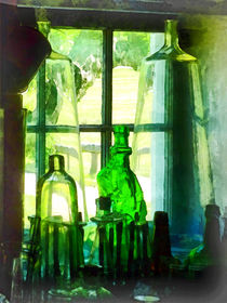 Green Bottles on Windowsill by Susan Savad