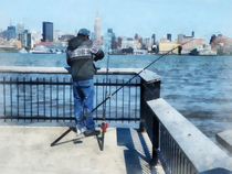 Man Fishing Off Hoboken Pier by Susan Savad