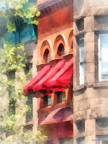 Hoboken NJ - Red Awnings on Brownstone by Susan Savad