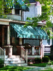House With Green Striped Awnings von Susan Savad