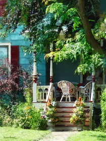 Porch With Flowerpots and Wicker Chairs by Susan Savad