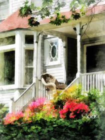 Azaleas by Porch With Wicker Chair by Susan Savad