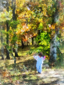 Little Girl Walking in Autumn Woods by Susan Savad