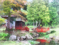 Japanese Garden With Red Bridge by Susan Savad