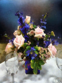 Pink Roses and Purple Delphinium by Susan Savad