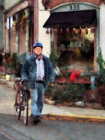 Man Crossing Street With Bicycle by Susan Savad