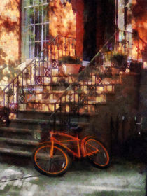 Manhattan NY - Orange Bicycle by Brownstone by Susan Savad
