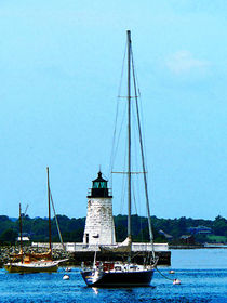 Bristol Rhode Island - Boats near Lighthouse by Susan Savad