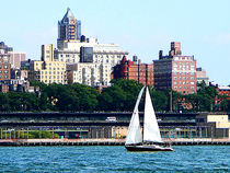 Manhattan NY - Sailboat Against Manhatten Skyline by Susan Savad