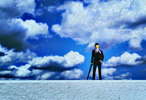 Business Man Miniature Toy Model and Cloudy Sky Oil Painting by John Williams