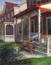 Porch with Pots of Pansies by Susan Savad