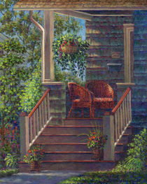Porch with Red Wicker Chairs by Susan Savad