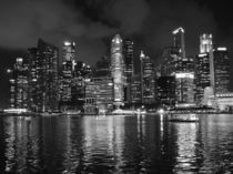 Singapore Skyline Waterfront Night BW by James Menges