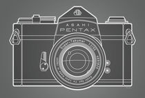 Asahi Pentax 35mm Analog SLR Camera Line Art Graphic White Outline von monkeycrisisonmars
