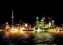 Toronto Skyline At Night From Polson St Reflection by Brian Carson