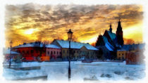 Small town in winter in the early evening by Wolfgang Pfensig