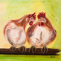 Klatschbasen Hühner Tiermalerei Humor von Annett Tropschug