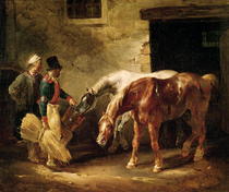 Two Post Horses at the Door of a Stable  by Theodore Gericault
