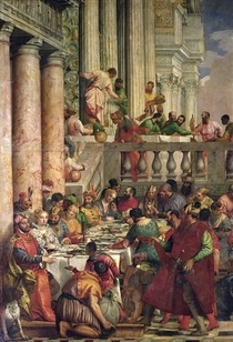 The Marriage Feast at Cana, detail of the left hand side von Paolo Veronese