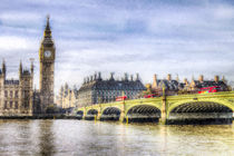 Westminster Bridge and London Buses Art von David Pyatt
