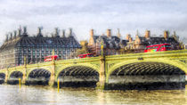 Westminster Bridge and London Buses Art von David Pyatt