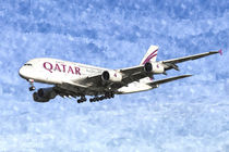 Qatar Airlines Airbus A380 Watercolour by David Pyatt