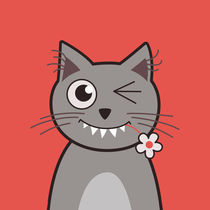 Funny Winking Cartoon Kitty Cat by Boriana Giormova