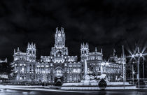 The Cibeles Palace and Cibeles fountain at night by ebjofrie