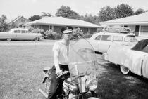 Elvis Presley with his 1956 Harley KH by Phillip Harrington