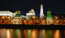 View of the Moscow Kremlin from the Moskva river, at night  by Yuri Hope