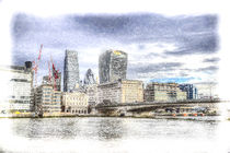 City of London and River Thames Snow Art by David Pyatt